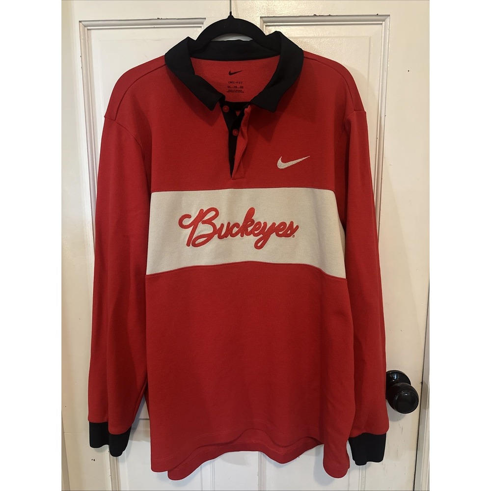 Nike Dri-Fit Men's Ohio State Buckeyes Long Sleeve Polo Shirt Size XXL Dri-Fit